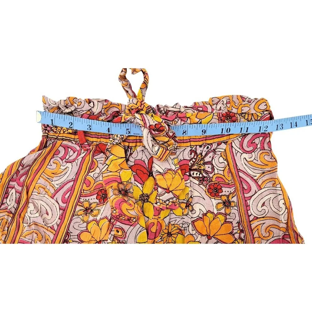 Angie Paper Bag Shorts Pink Yellow Women Small Retro Tie Belt Flower Power New - Picture 4 of 5